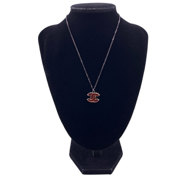 CHANEL Red Logo Necklace